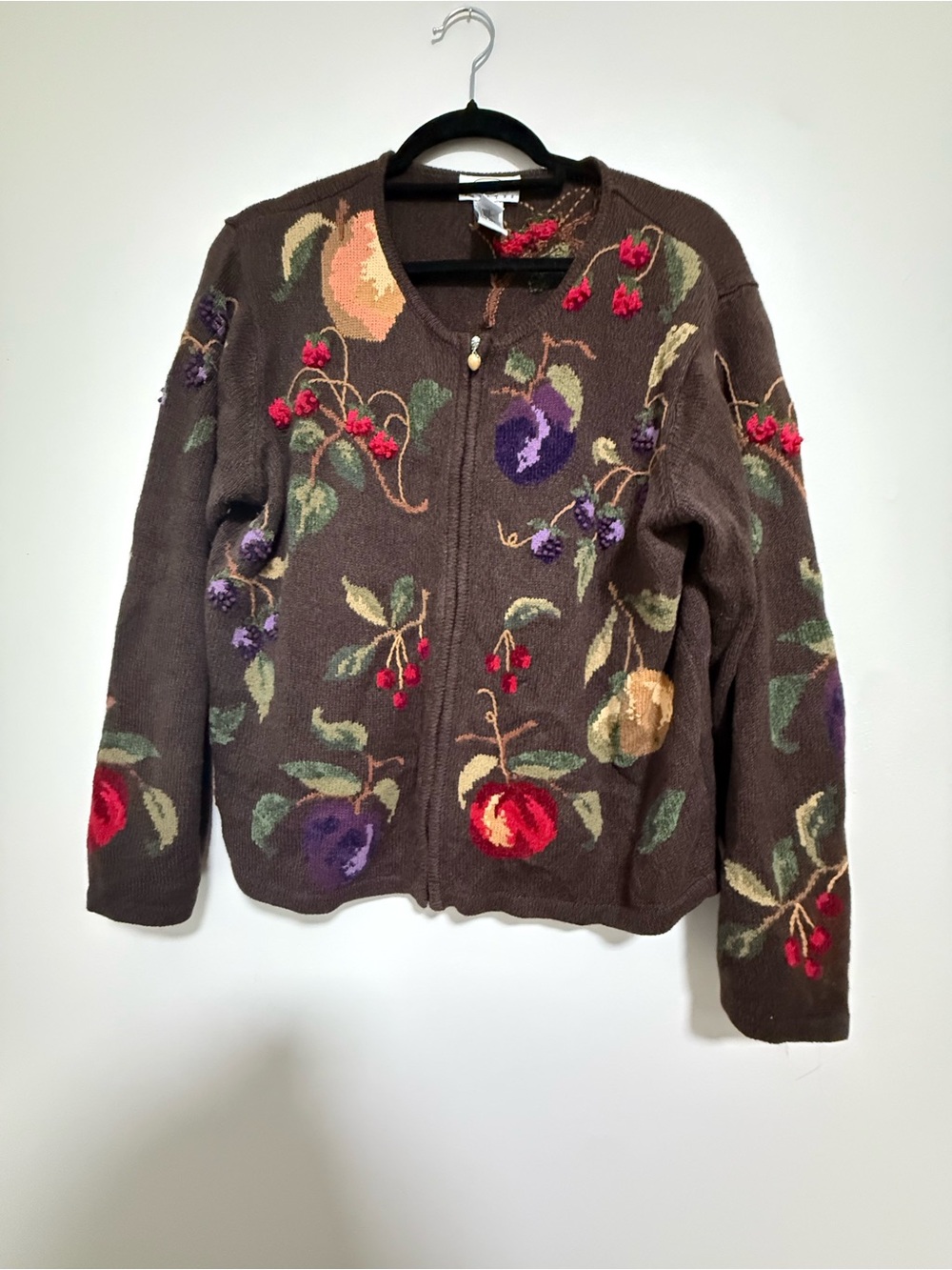 Talbots Petites Fruit Knit Cardigan Sweater Size L